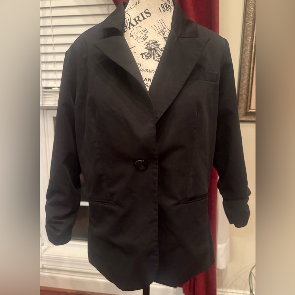 Black Guess Blazer One Button Ruched 3/4 Length Sleeves Women’s Large Business